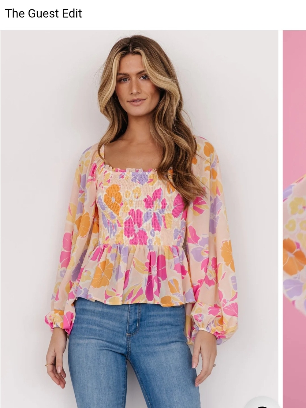 Pink Lily Floral Smocked Peplum Top - Pink, Peach & Lavender